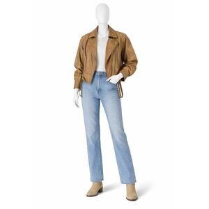 Vintage Paris Sport Club Leather Jacket Tan Belted Moto Womens Small retro moto